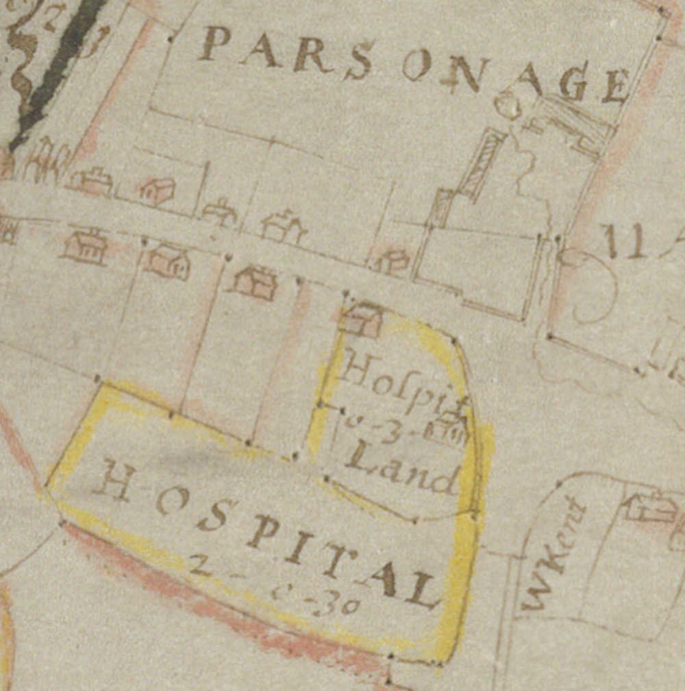 1678 Estate map of Great Linford showing a building on the plot occupied by the Nags Head public house.