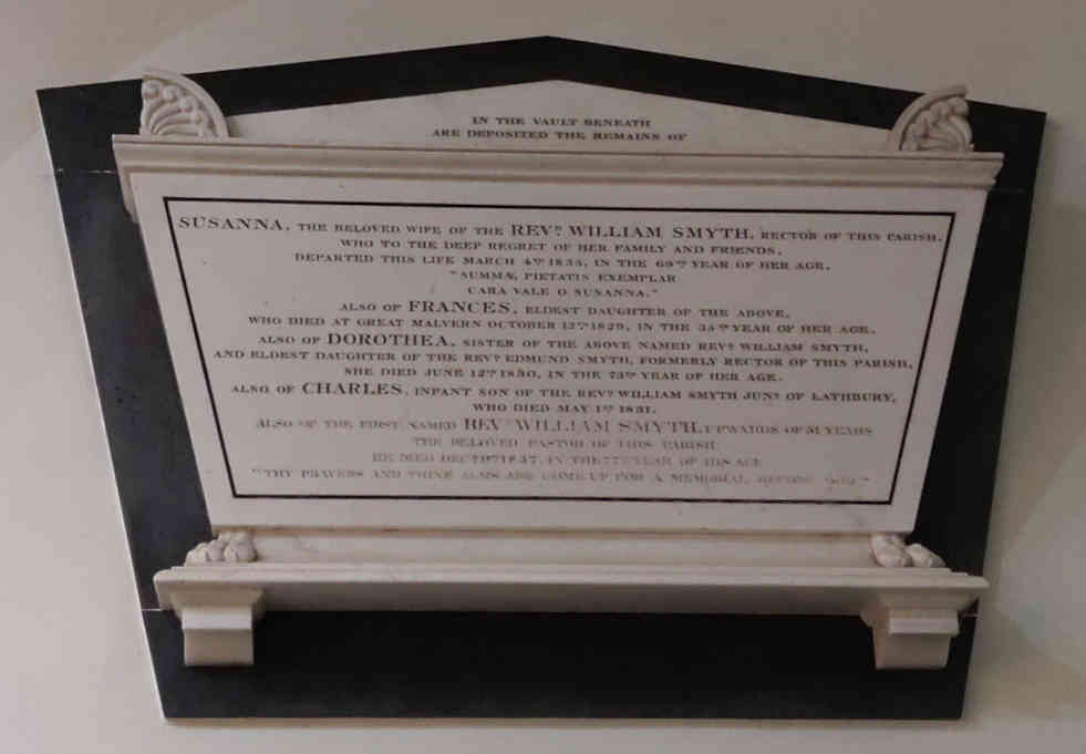 Memorial inscription to Susanna Smyth St Andrews Great Linford