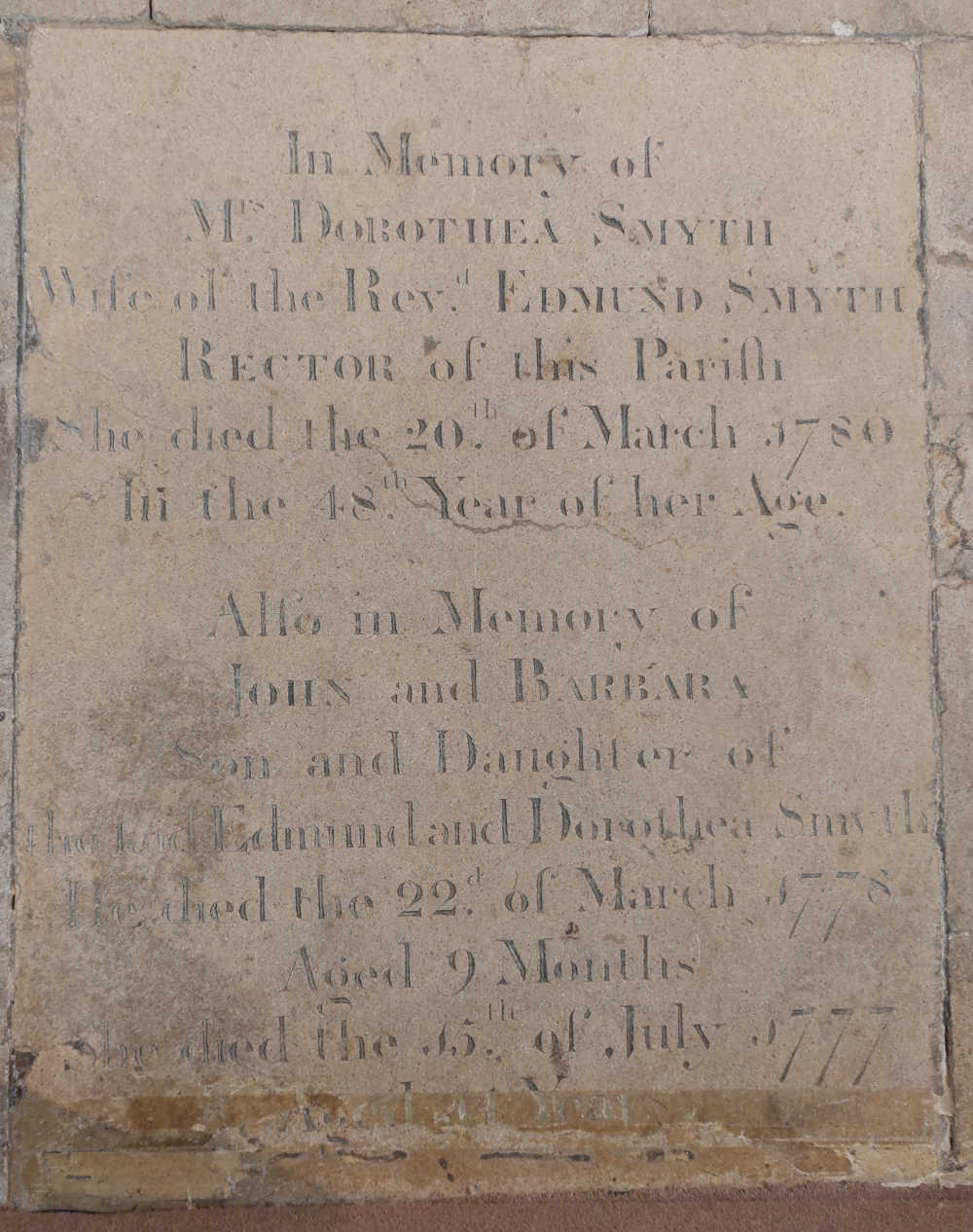 Memorial plaque to Dorothea Smyth and family, St. Andrews Great Linford