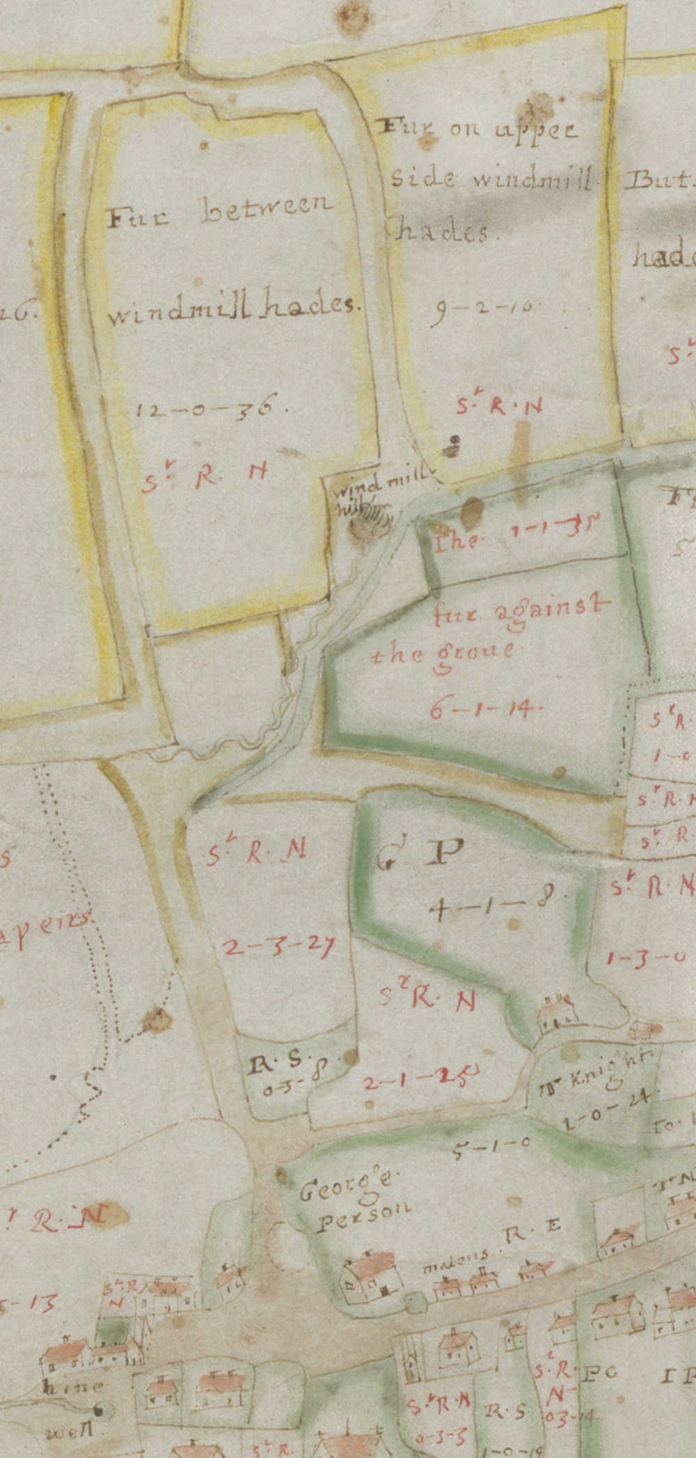 1641 Estate Map of Great Linford showing Windmill Hill.