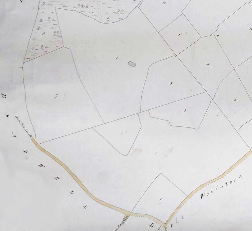 1840 Tithe map of Great Linford showing location of Wood Farm.
