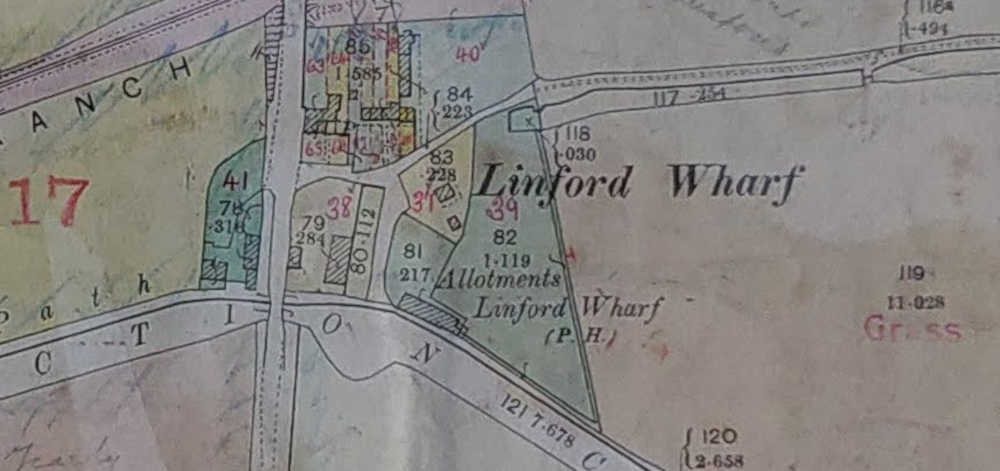 1910 Tax map of Great Linford, showing The Wharf Inn.