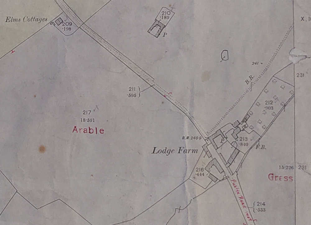 1910 Tax map of Great Linford showing Lodge Farm.