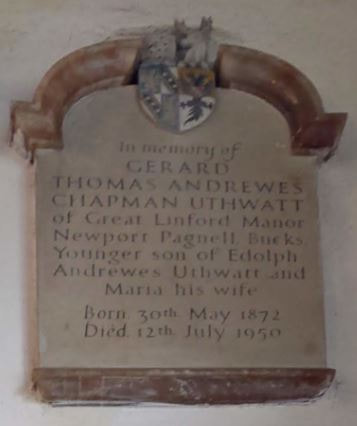 Memorial plaque to Gerard Uthwatt, St. Andrews Great Linford