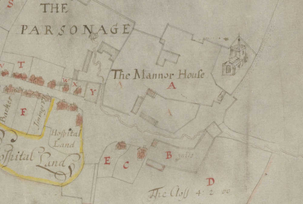 1678 Estate map of Great Linford, showing the Hine Spring.