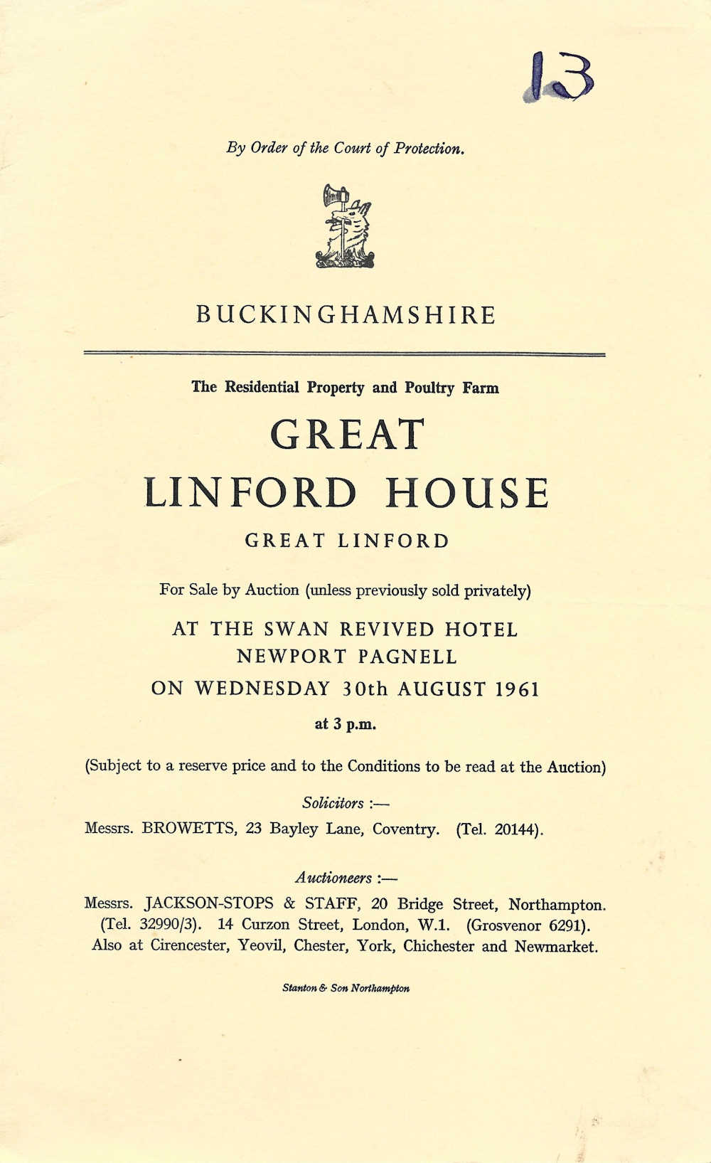 Great Linford House 1961 sales brochure cover.