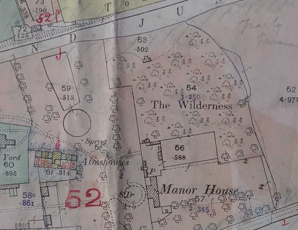 1910 Valuation Office Survey map of Great Linford depicting the Wilderness.