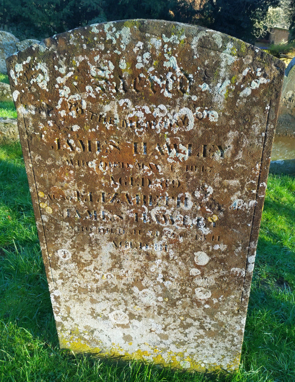 Gravestone of James and Elizabeth Hawley, St Andrews, Great Linford