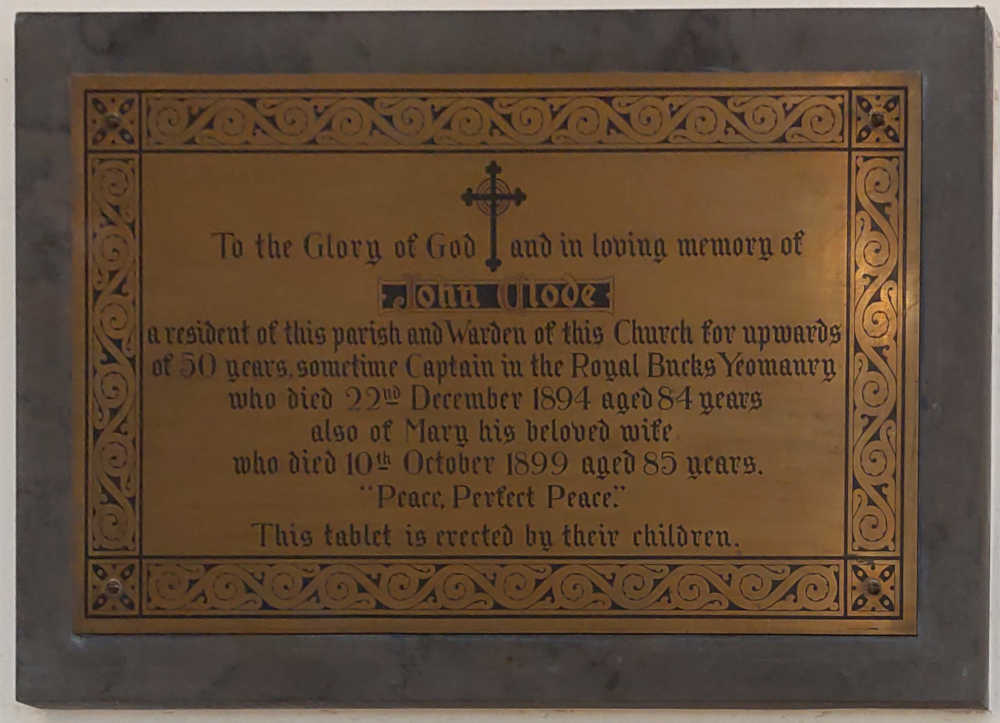 Memorial plaque to John Clode and family, St. Andrews Great Linford