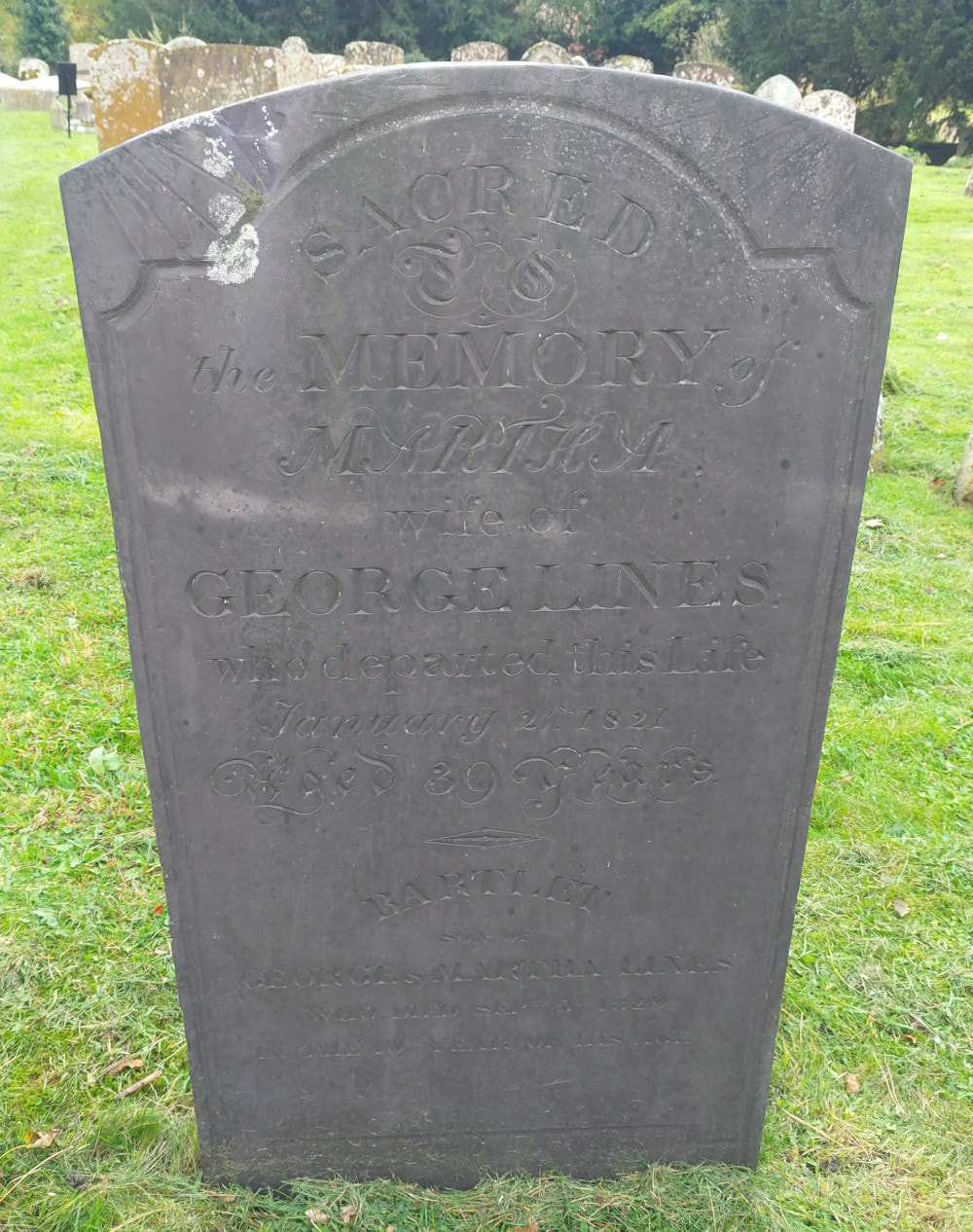 Gravestone St Andrews Churchyard Great Linford Martha and Bartlet Lines