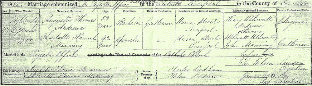 Marriage certificate of Agustus Thomas Andrew