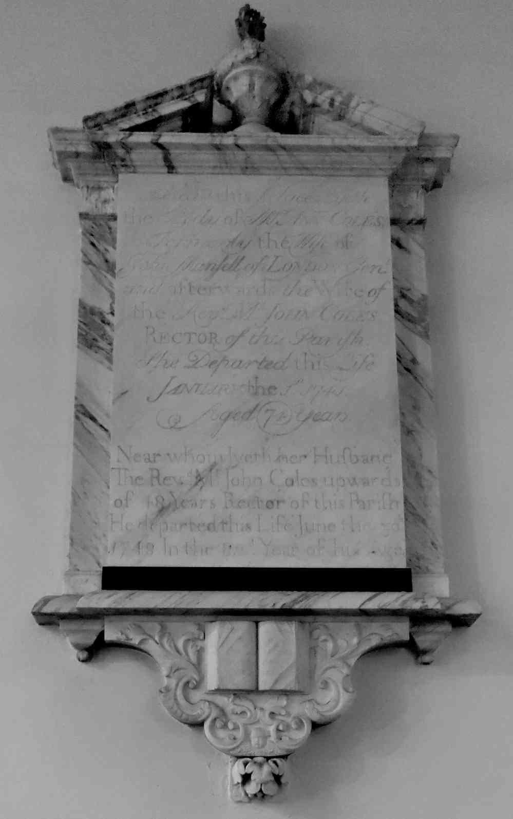 Memorial inscription to John Coles rector of St Andrews Great Linford
