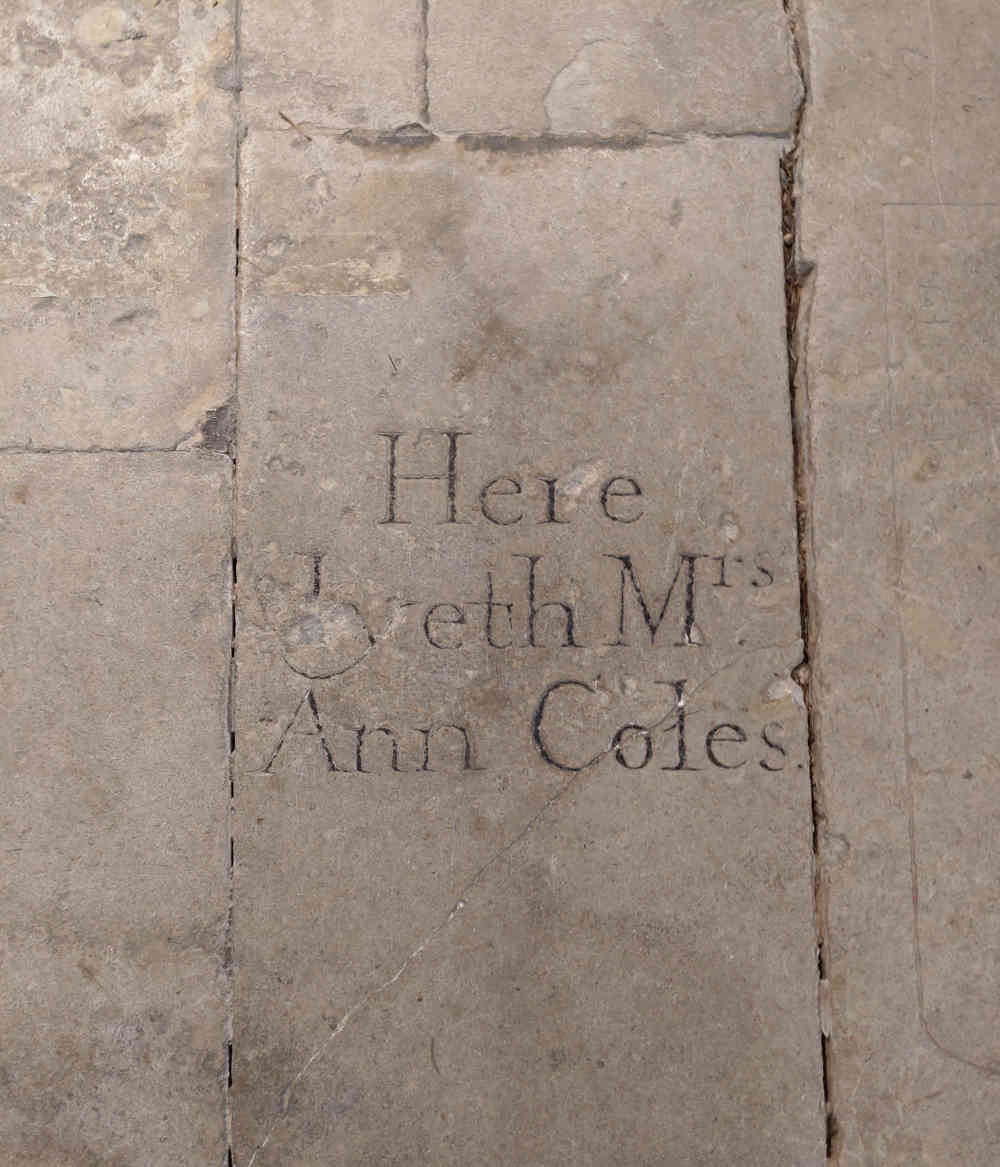 Tomb inscription to Ann Coles of Great Linford