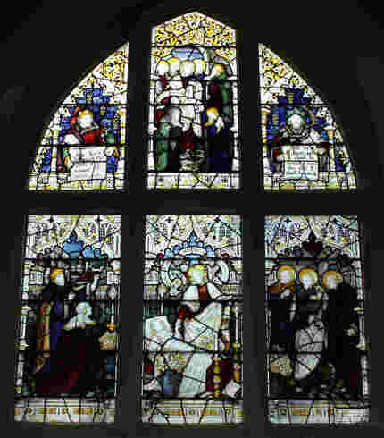 The Raising of Jairus' Daughter stained glass window St. Andrew's Great Linford