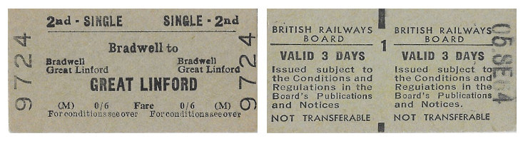 Railway ticket between Bradwell and Great Linford