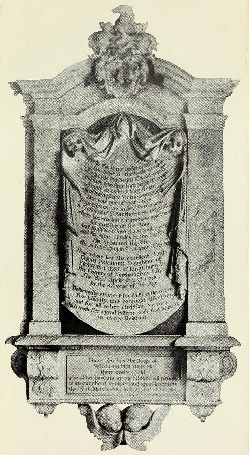 Monumental Inscription to Sir William Prichard and son in St. Andrew's Church, Great Linford