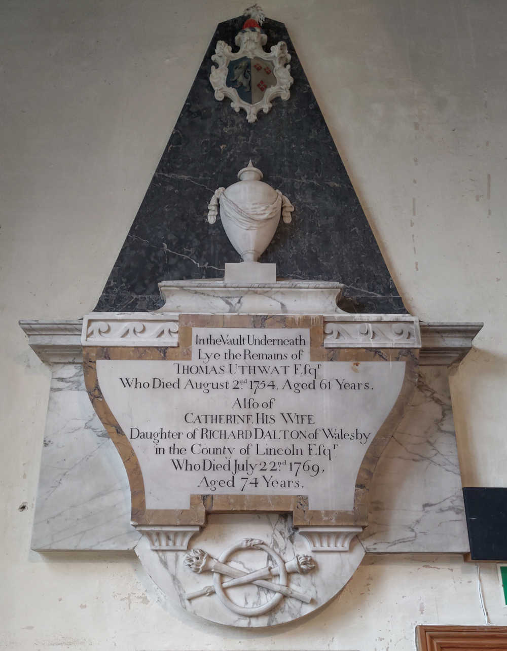 Memorial to Thomas Uthwatt in St Andrews Church, Great Linford